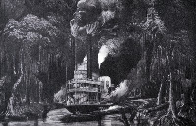Through the Bayou by Torchlight by N. and Ives, J.M. Currier